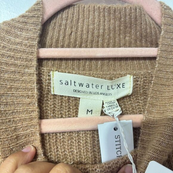NWT Saltwater Luxe Cozy Sweater Pecan Dropped Shoulder Medium Chic Turtleneck - Picture 4 of 8